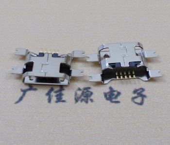白云镀镍Micro USB 插座四脚贴 直边沉板1.6MM尺寸结构